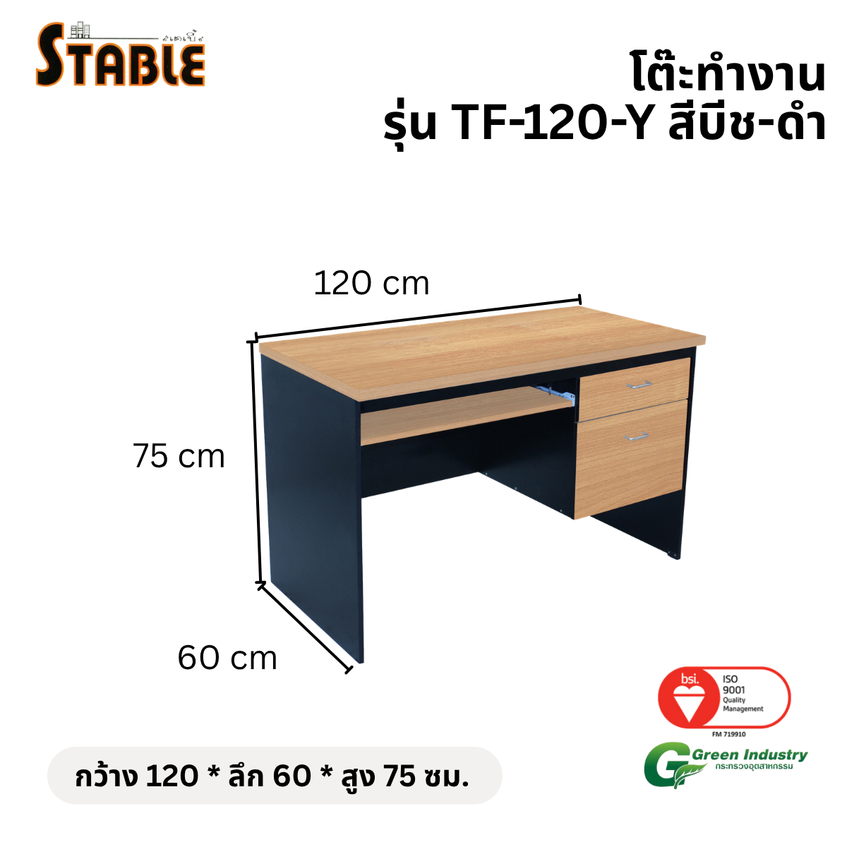 โต๊ะคอมพิวเตอร์ STABLE รุ่น TF-120-Y 120 ซม. สีบีช-ดำ_1